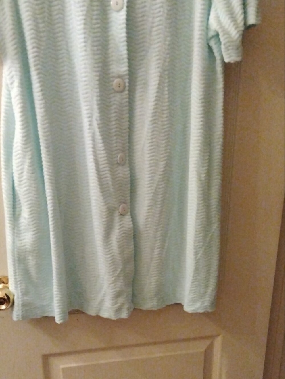 Light Aqua Button-Front Knit House Coat - Picture 10 of 11